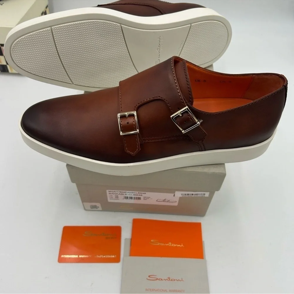 Men’s Santoni bankable double monk strap shoes size 9 US made in Italy